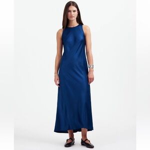 Madewell Deep Cobalt Satin Jeweltone Sleeveless Midi Flowy Dress NEW NS238 sz 0